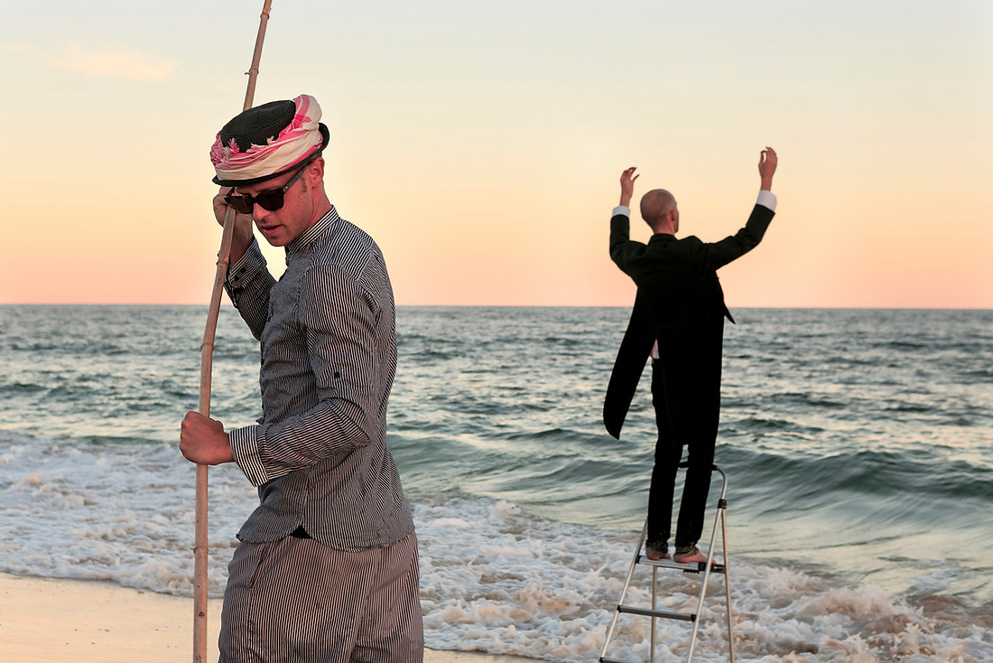 A live performance on the Fire Island Pines beach, capturing art, entertainment, community, and the vibrant summer atmosphere of Fire Island by koitz Photography.