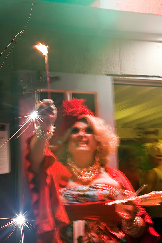 Drag queen Charity performing in Cherry Grove on Fire Island, photographed by koitz Photography.