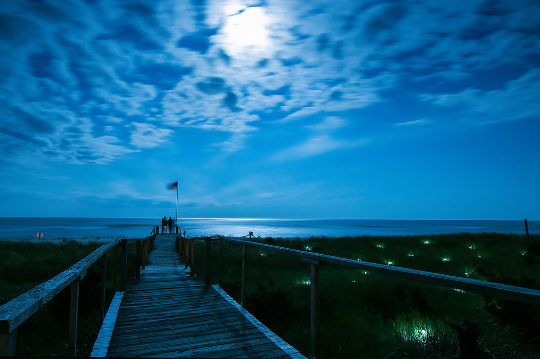 Cherry Grove, Fire Island boardwalk at night