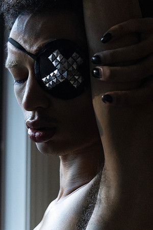 Koitz portrait of a model wearing an eye patch, part of the photographer’s documentation of queer and gay visual culture.
