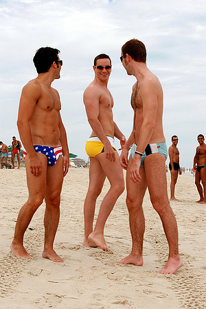 Guys in speedos on the Fire Island Pines Beach | koitz photo
