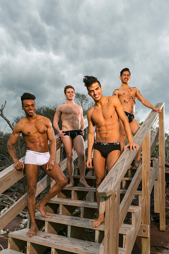 Male model in their underwear photographed on Fire Island for Underwear Party Flyers